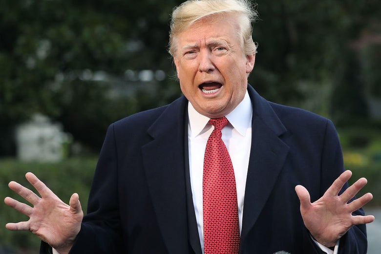 Trump gestures with his hands while speaking.